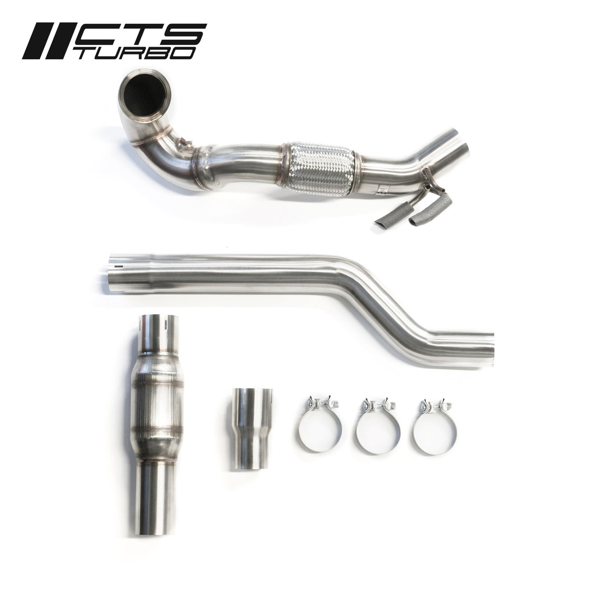 CTS Turbo MQB AWD Exhaust Downpipe with HIGH FLOW CAT (MK7/MK7.5 Golf AWD, Golf R, A3/S3/TT/TT-S Quattro)